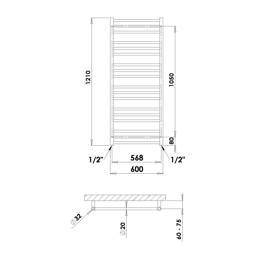 P.M.H. SN4C - Kupaonski ljestvasti radijator SORANO 470W 121 cm sjajni krom