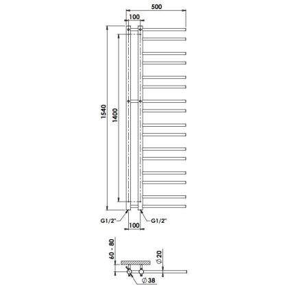 P.M.H. T2B-L - Kupaonski ljestvičasti radijator THEIA 352W 154 cm lijevi/crni