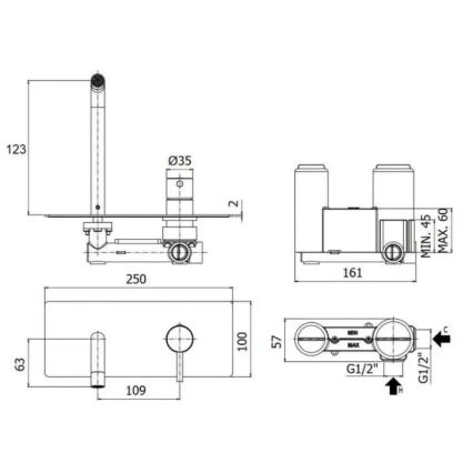 Paffoni - Baterija za umivaonik LIGHT za podžbuknu ugradnju, zlatna