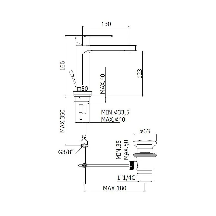 Paffoni - Baterija za umivaonik + odtok TANGO matni krom