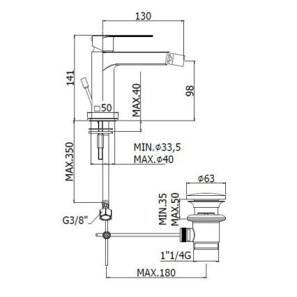 Paffoni - Bide miješalica s odtokom TANGO inox