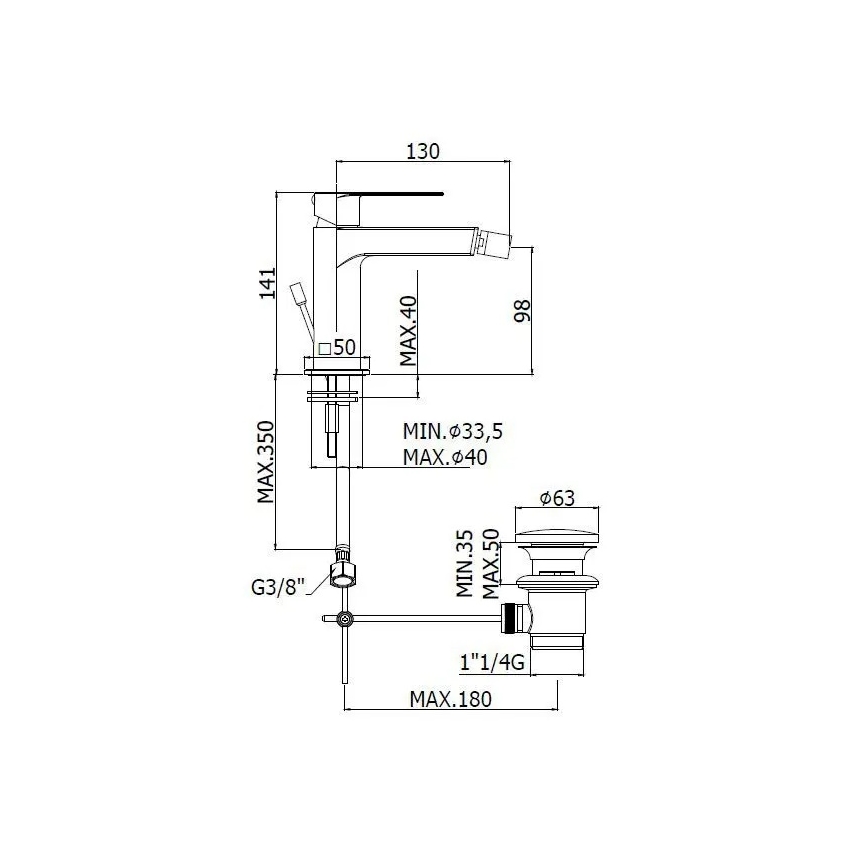 Paffoni - Bide miješalica s odtokom TANGO inox