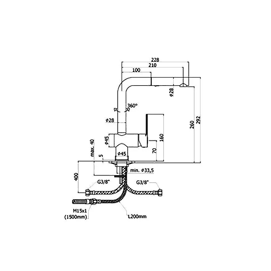 Paffoni - Kuhinjska miješalica RINGO s izvlačivim tušem, 29,2 cm