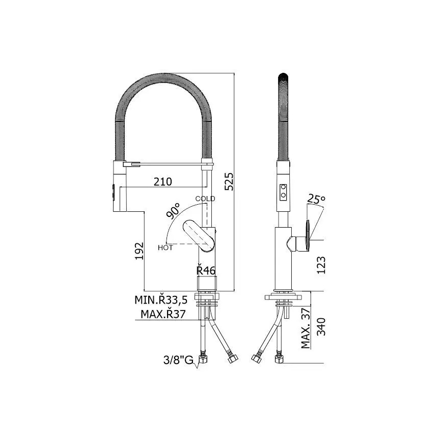Paffoni - Kuhinjska slavina s izvlačivom prskalicom CANDY 52,5 cm crna