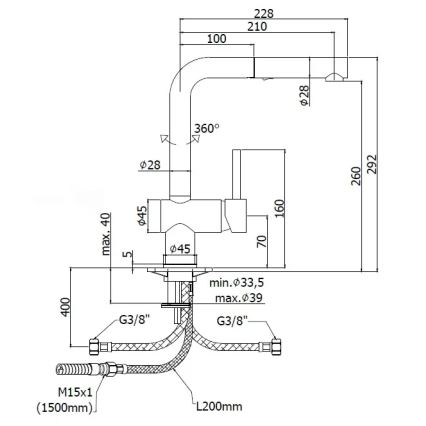 Paffoni - Kuhinjska slavina s izvlačivom prskalicom LIGHT 29,2 cm, sjajni krom