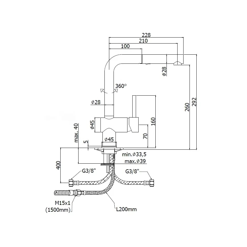 Paffoni - Kuhinjska slavina s izvlačivom prskalicom LIGHT 29,2 cm, sjajni krom