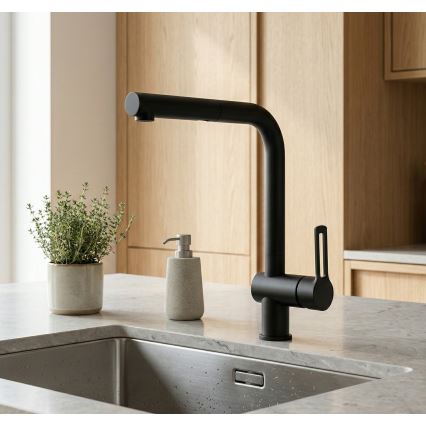 Paffoni - Kuhinjska slavina s izvlačivom prskalicom RINGO 29,2 cm crna