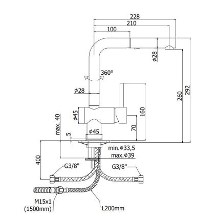 Paffoni - Kuhinjska slavina za sudoper s izvlačivim tušem LIGHT 29,2 cm crna