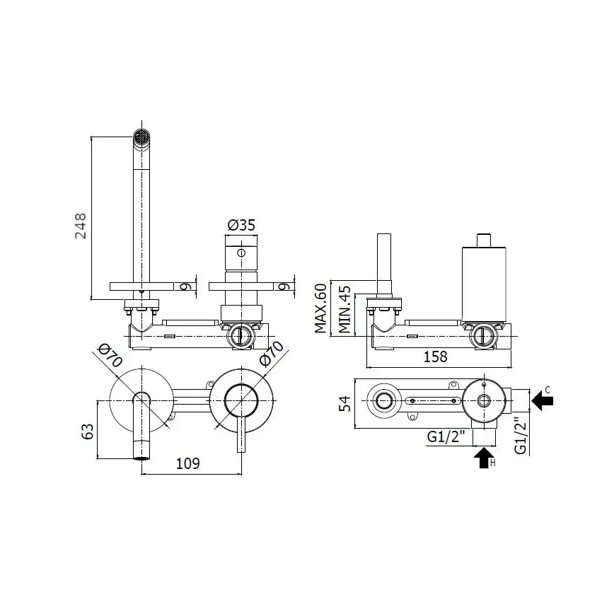 Paffoni - Miješalica za umivaonik LIGHT za podžbuknu ugradnju, sjajni krom