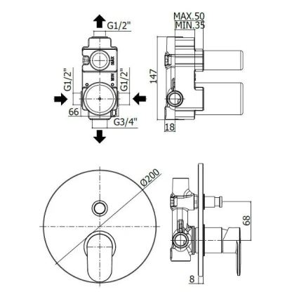 Paffoni - Podžbukna baterija za kadu CANDY, sjajni krom