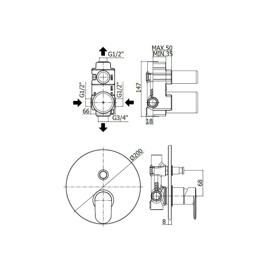 Paffoni - Podžbukna baterija za kadu CANDY, sjajni krom