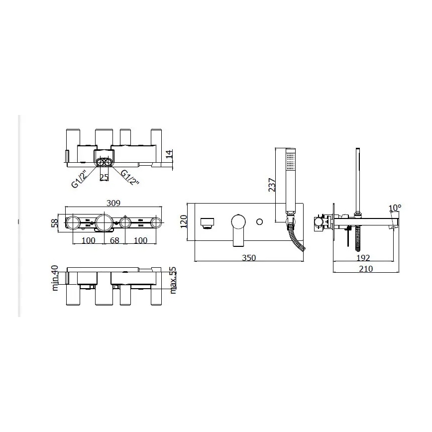 Paffoni - Set za kadu s baterijom za podžbuknu ugradnju TANGO, sjajni krom