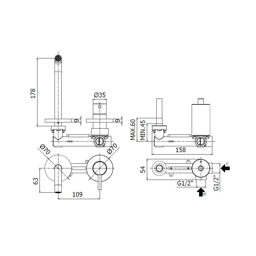 Paffoni - slavina za umivaonik za podžbuknu ugradnju LIGHT brušeno zlato
