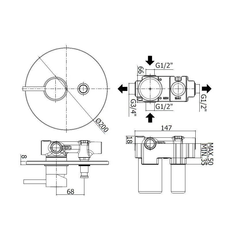 Paffoni - Tuš miješalica LIGHT za podžbuknu ugradnju, crna