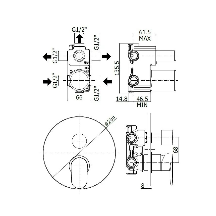 Paffoni - Tuš miješalica za podžbuknu ugradnju CANDY polirani krom