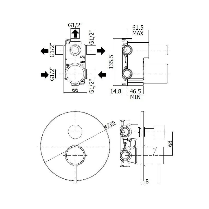 Paffoni - Tuš miješalica za podžbuknu ugradnju LIGHT crna