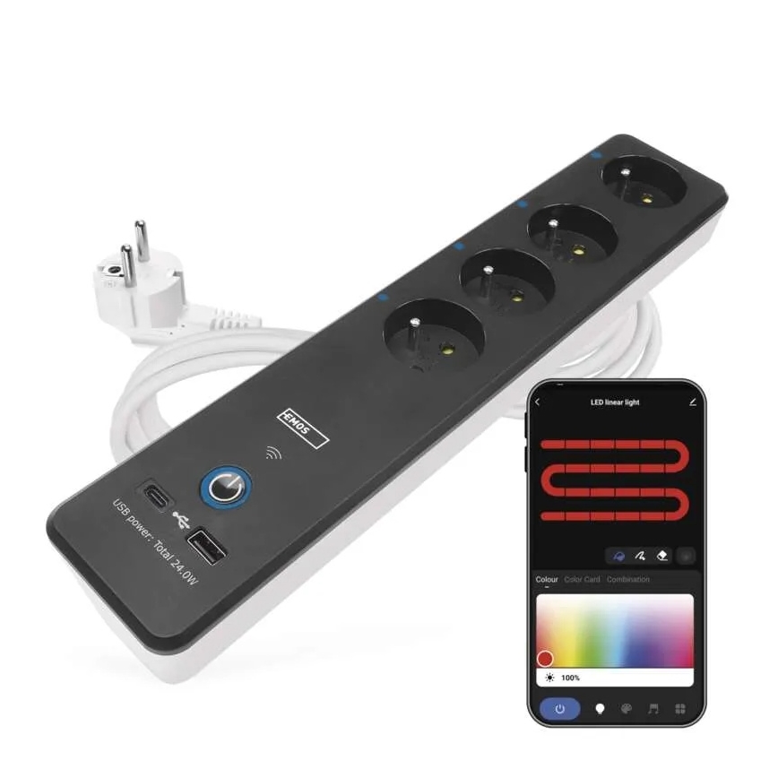 Pametni produžni kabel s prekidačem GoSmart 4Z + 1xUSB-A + 1xUSB-C 2 m Wi-Fi Tuya