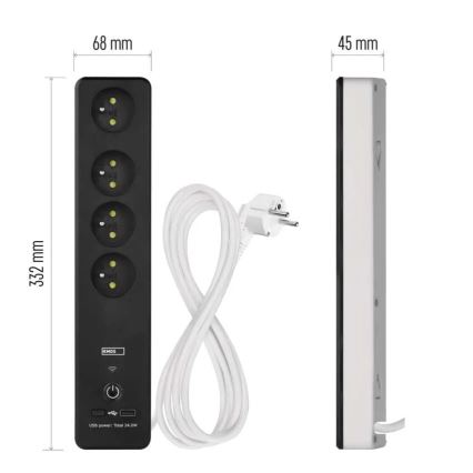 Pametni produžni kabel s prekidačem GoSmart 4Z + 1xUSB-A + 1xUSB-C 2 m Wi-Fi Tuya