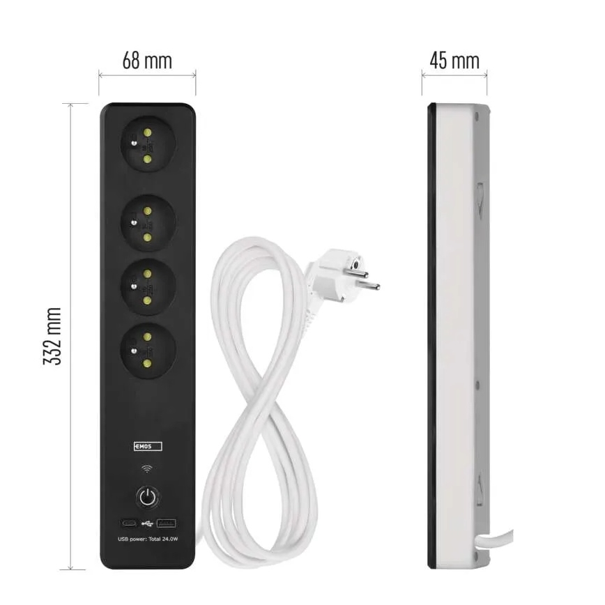 Pametni produžni kabel s prekidačem GoSmart 4Z + 1xUSB-A + 1xUSB-C 2 m Wi-Fi Tuya