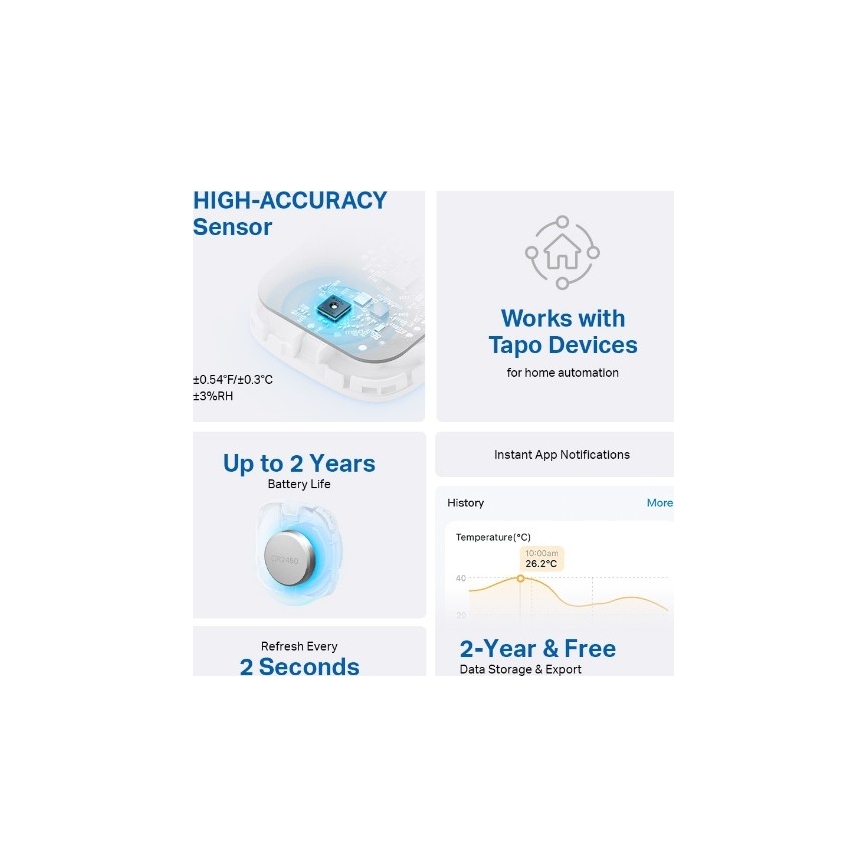 Pametni senzor za mjerenje temperature i vlažnosti 1xCR2450