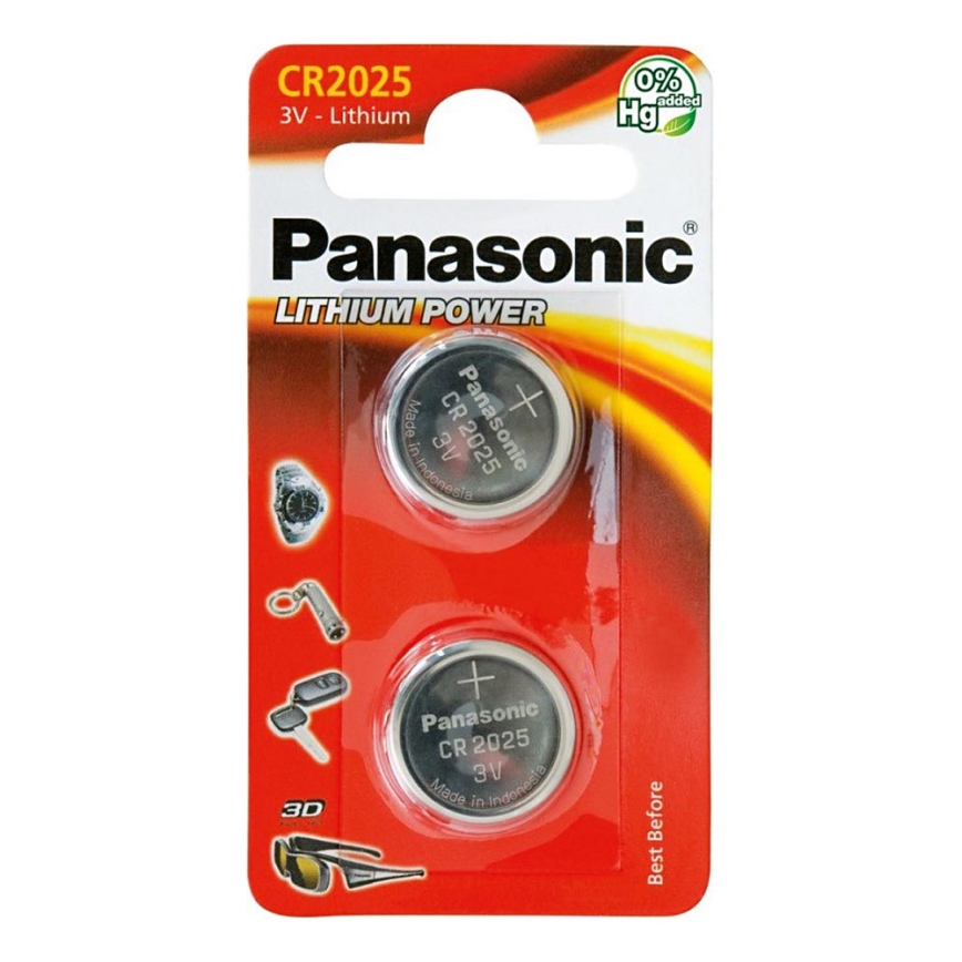 Panasonic - 2 kom Litijska gumbasta baterija CR2025 3V 165 mAh