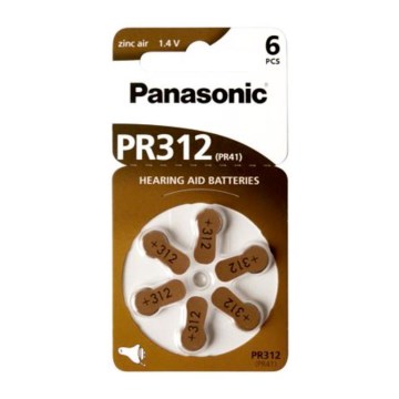Panasonic - 6 kom Baterija za slušne aparate PR-312 1,4V