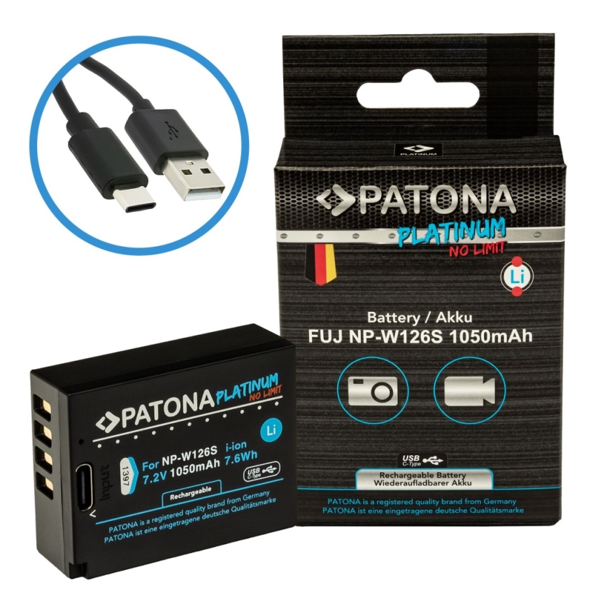 PATONA - Baterija za Fuji NP-W126S 1050mAh Li-Ion Platinum s USB-C punjenjem