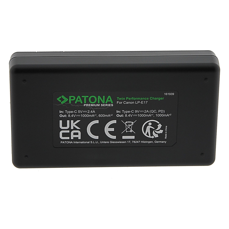 PATONA - Brzi punjač Dual Canon LP-E17 + kabel USB-C 0,6m