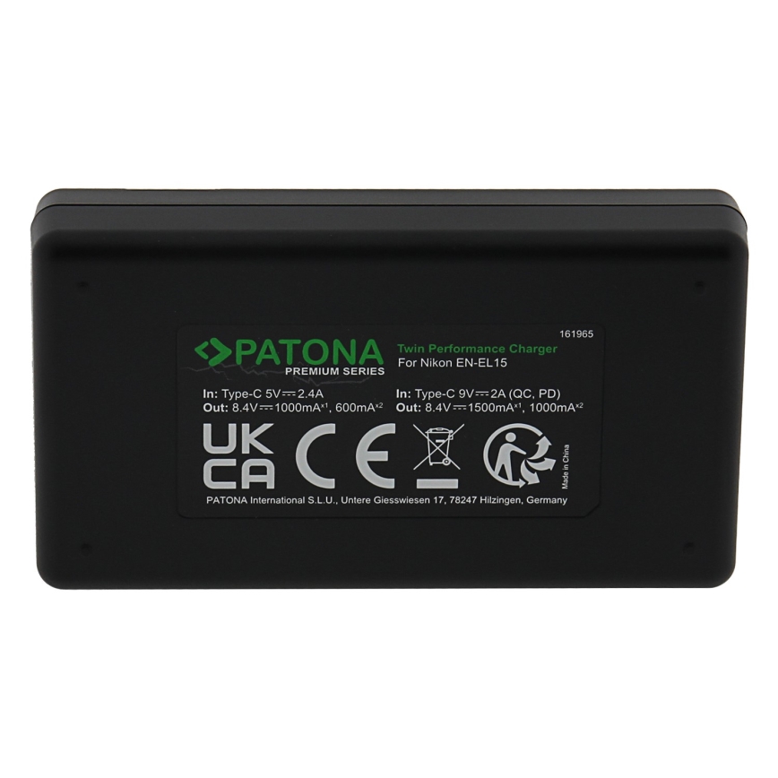 PATONA - Brzi punjač Dual Nikon EN-EL15/EN-EL15C + kabel USB-C 0,6m