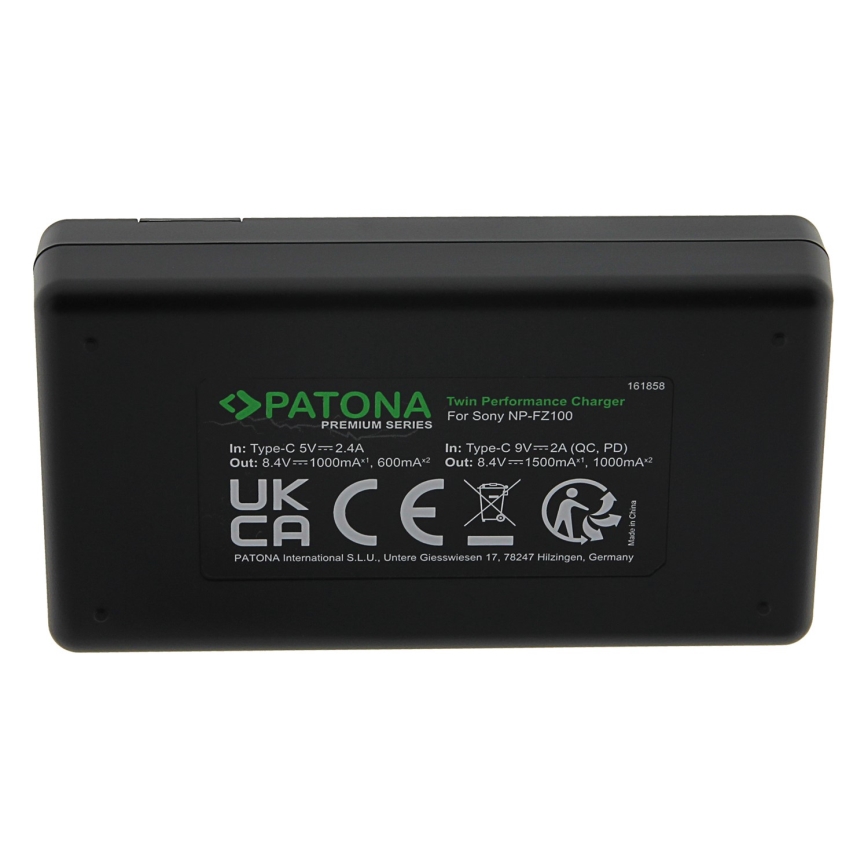 PATONA - Brzi punjač Dual Sony NP-FZ100 +kabel USB-C 0,6m