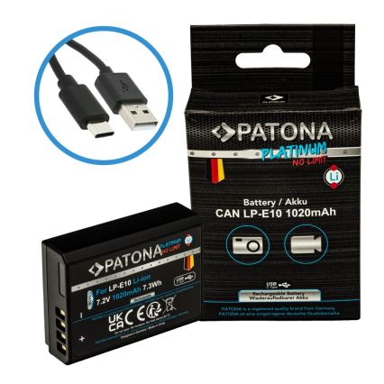 PATONA - Akumulatorska baterija Canon LP-E10 1020mAh Li-Ion Platinum s USB-C punjenjem