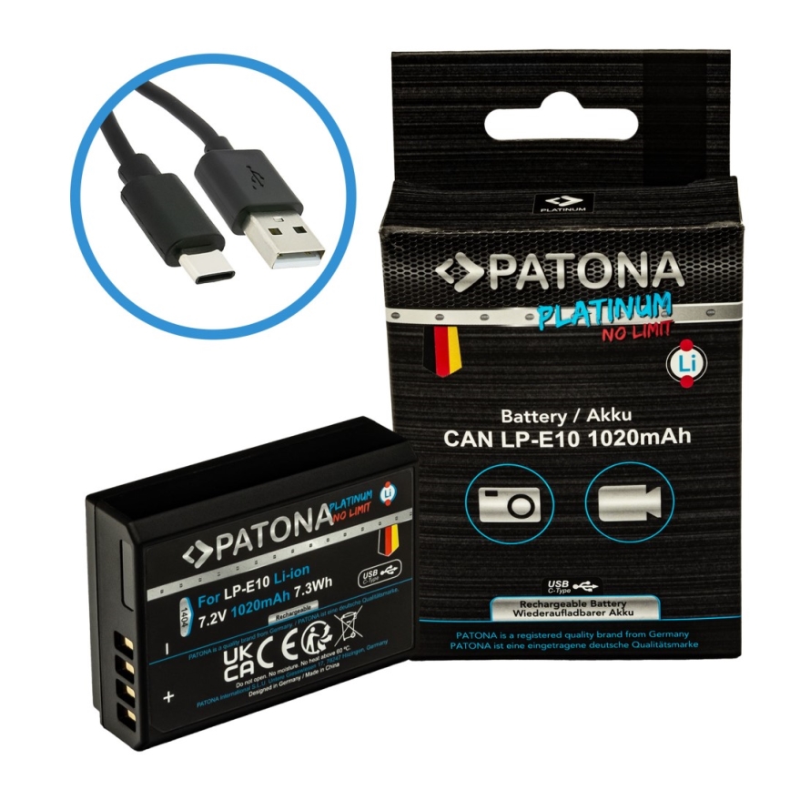 PATONA - Akumulatorska baterija Canon LP-E10 1020mAh Li-Ion Platinum s USB-C punjenjem