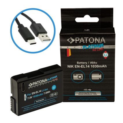 PATONA - Baterija za Nikon EN-EL14/EN-EL14A 1030mAh Li-Ion Platinum s USB-C punjenjem