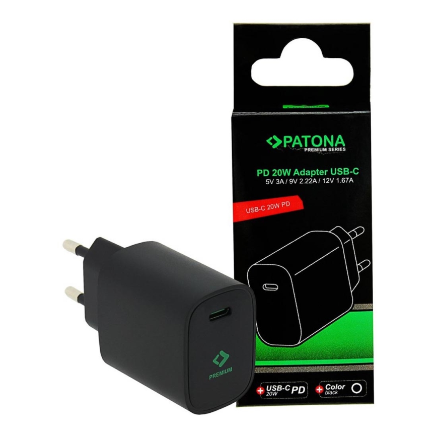 PATONA - Punjač adapter USB-C Power delivery 20W/230V crni