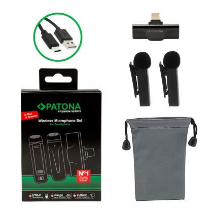 PATONA - SET 2x Bežični mikrofon s kvačicom za Smartphone USB-C 5V