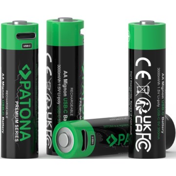 PATONA - SET 4x AA/LR6 Li-Pol baterije 2000mAh 1,5V s USB-C punjenjem
