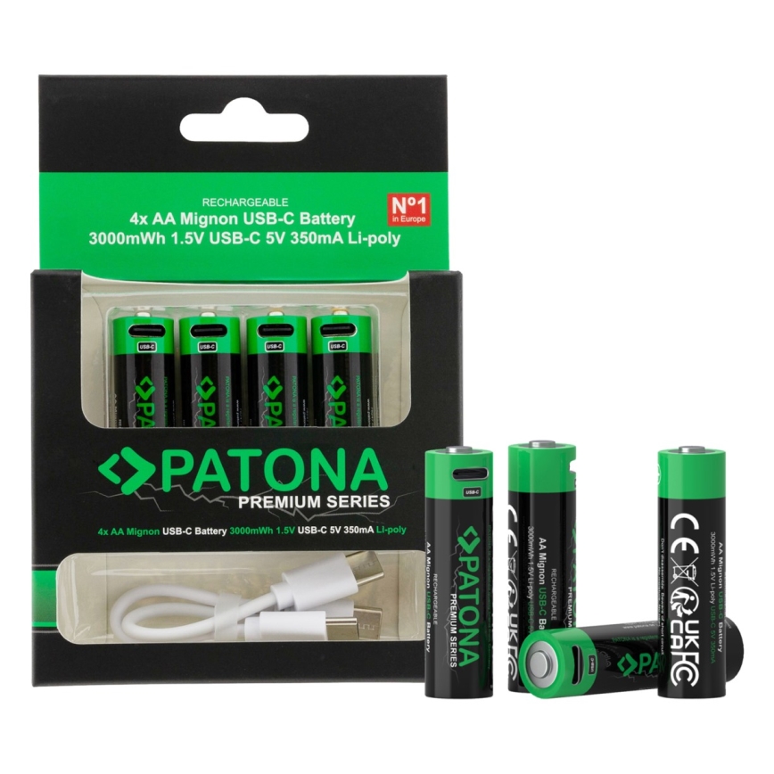PATONA - SET 4x Baterija AA/LR6 Li-Pol 2000mAh 1,5Vs s USB-C punjenjem