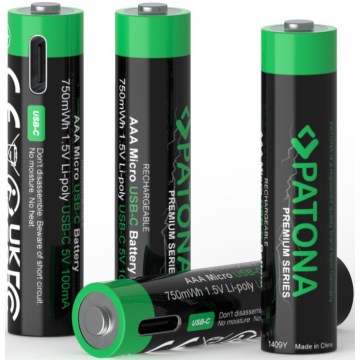 PATONA - SET 4x Baterija AAA/LR03 Li-Pol 500mAh 1,5V s USB-C punjenjem