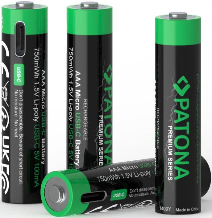 PATONA - SET 4x Baterija AAA/LR03 Li-Pol 500mAh 1,5V s USB-C punjenjem