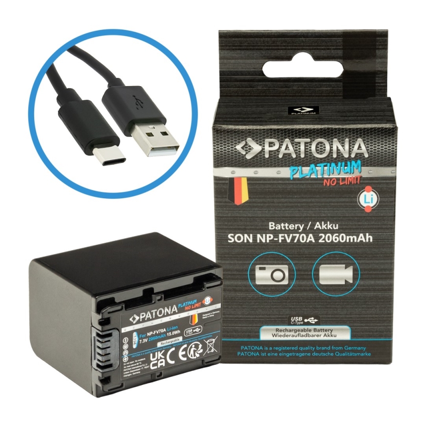 PATONA - Baterija za Sony NP-FV70A 2060mAh Li-Ion Platinum s USB-C punjenjem