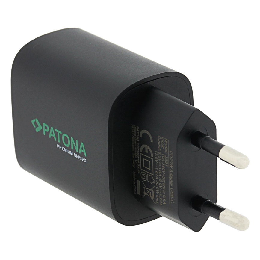PATONA - Punjač adapter USB-C Power delivery 20W/230V crni