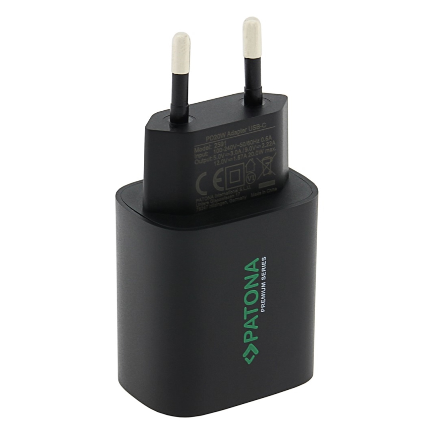 PATONA - Punjač adapter USB-C Power delivery 20W/230V crni