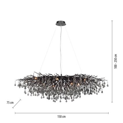 Paul Neuhaus 2031-18 - Viseći luster na sajli ICICLE 15xG9/40W/230V 75x150 cm crna