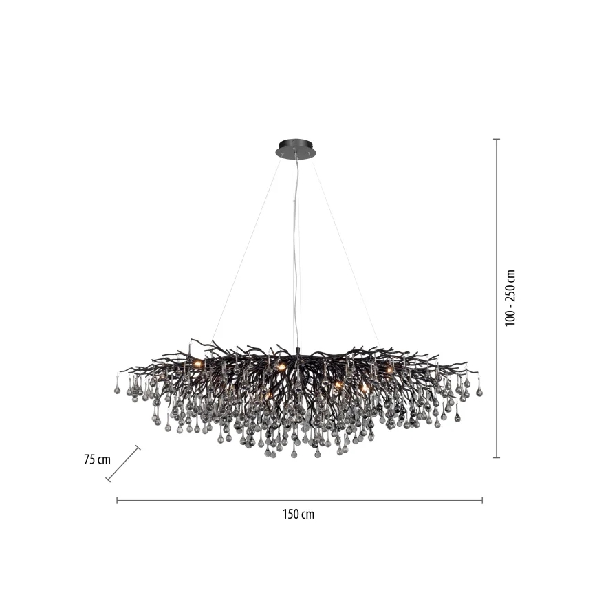 Paul Neuhaus 2031-18 - Viseći luster na sajli ICICLE 15xG9/40W/230V 75x150 cm crna