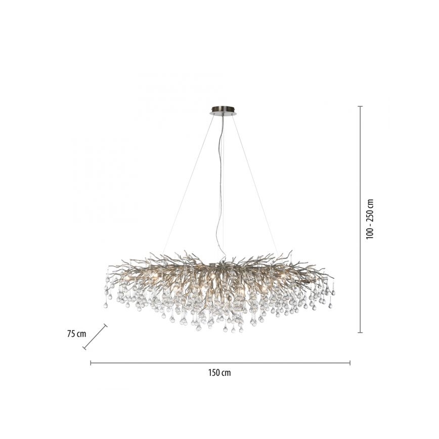 Paul Neuhaus 2031-55 - Luster na sajli ICICLE 15xG9/40W/230V 75x150 cm sjajni krom
