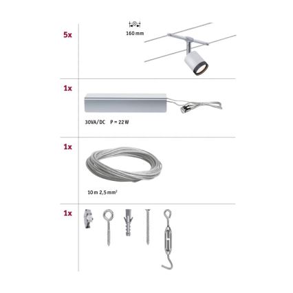 Paulmann 3981 - SET 5xLED/4W Kompletan sajlni sustav TUBE 230V, matirani krom/crna