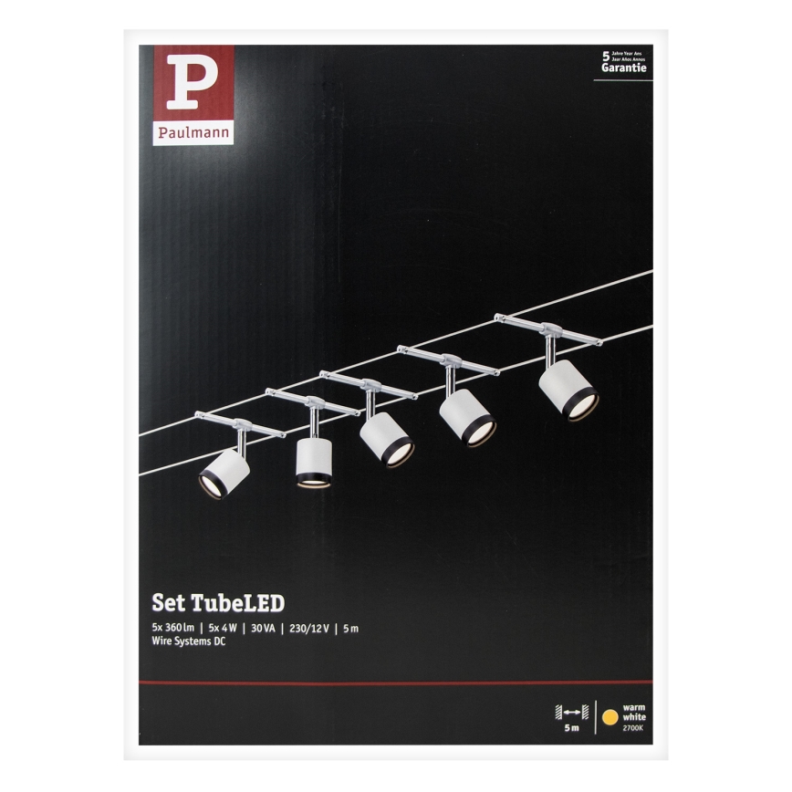 Paulmann 3981 - SET 5xLED/4W Kompletan sajlni sustav TUBE 230V, matirani krom/crna