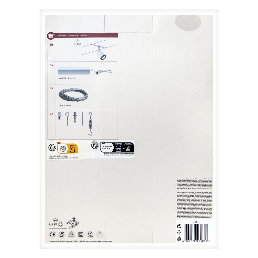Paulmann 3981 - SET 5xLED/4W Kompletan sajlni sustav TUBE 230V, matirani krom/crna