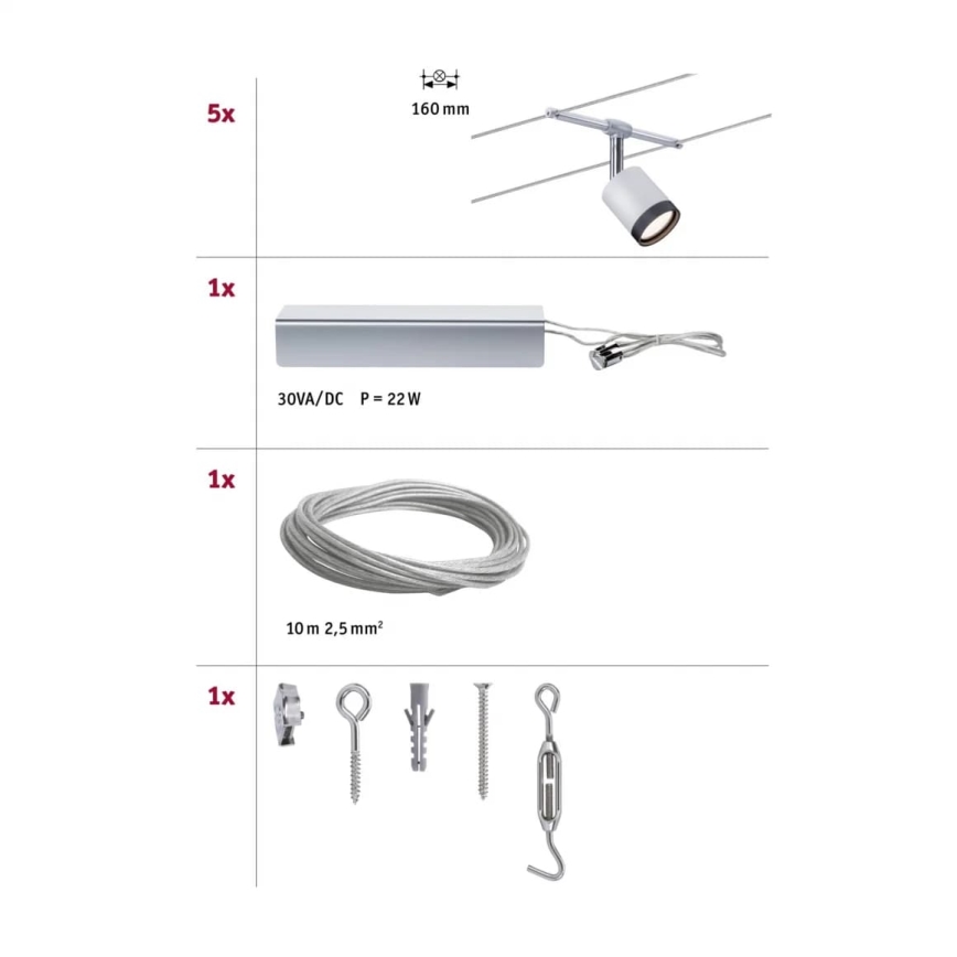 Paulmann 3981 - SET 5xLED/4W Reflektorska svjetiljka za sustav sajli TUBE 230V