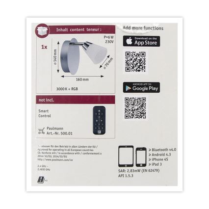 Paulmann 50078 - LED/4,5W RGBW Prigušiva zidna reflektorska svjetiljka LISBOA 230V